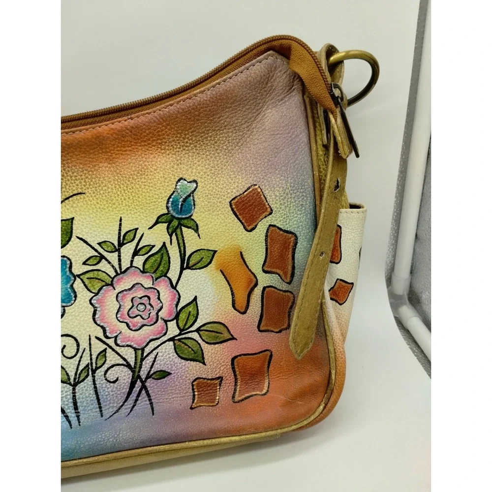 Floral Hobo bag Great Am. Leatherworks Hand painted adjustable shoulder strap